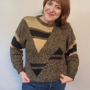 90s Funky Brown & Gold Triangle Dad Sweater